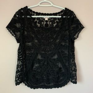 Black Crochet Short Sleeve Top
